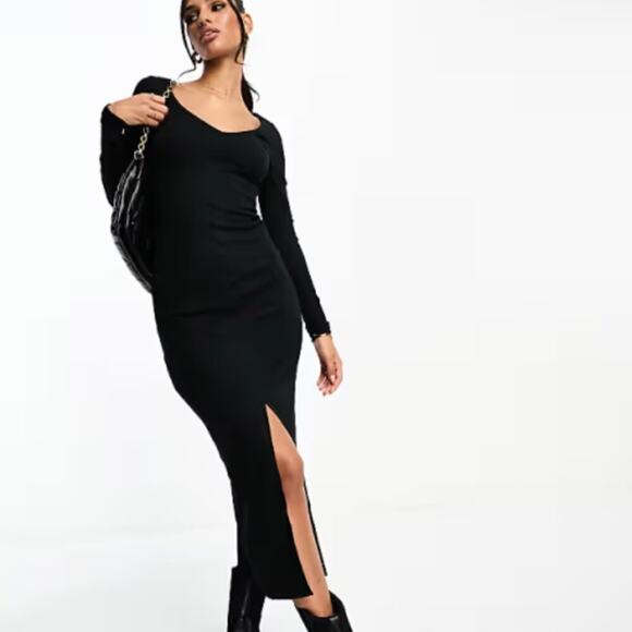 ASOS Ribbed V-Neck Long Sleeve Maxi Dress Size 10 - Picture 1 of 7